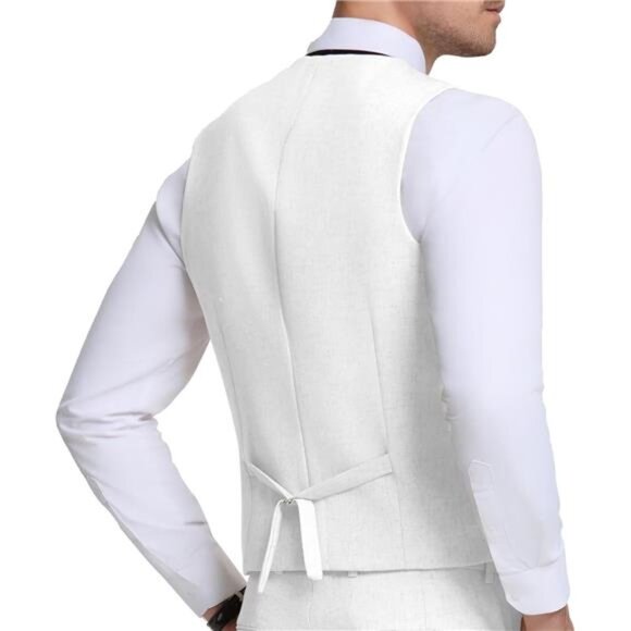 Men Linen Vest Casual Suit Vests Waistcoat White - Picture 5 of 6